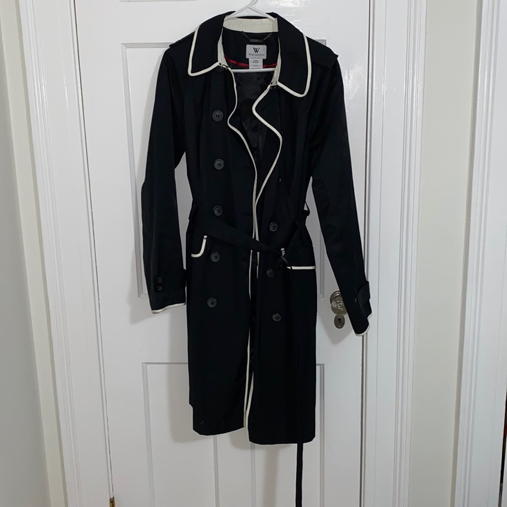 Worthington belted trench coat, black with white trim